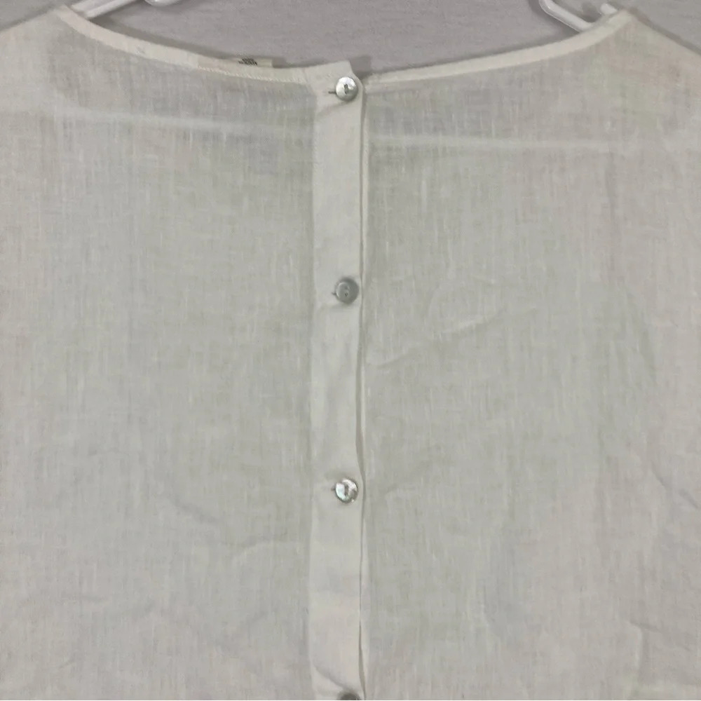 Christian Siriano White 100% Linen Embroidered Floral Top Large - Picture 9 of 10